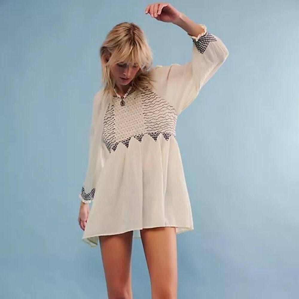 FREE POEPLE What A Feeling Cream Combo Tunic Dress Size S NEW WITH TAG